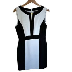 Tahari Levine Studio Black White Colorblock Sheath Dress Size 10 Sleeveless